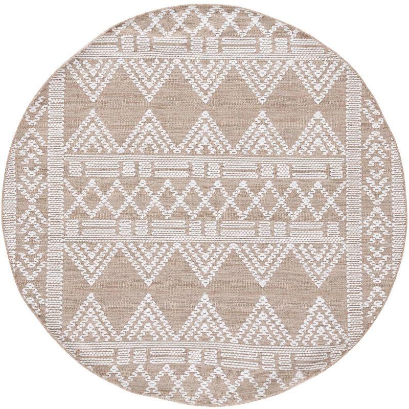 Ivory and Beige Round Flat Woven Wool Area Rug