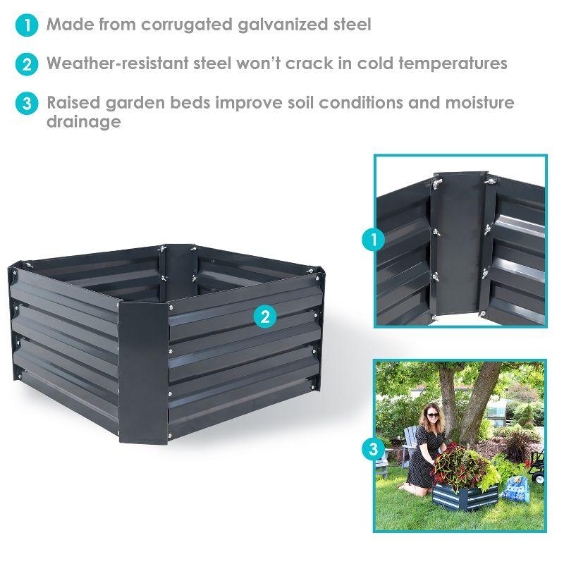 Sunnydaze Corrugated Galvanized Steel Raised Garden Bed for Plants, Vegetables, and Flowers - 24" Square x 11.75" H