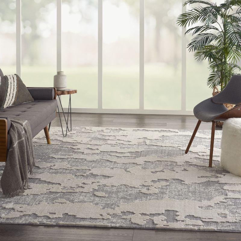 Gray and Ivory Abstract Hand-Knotted Area Rug