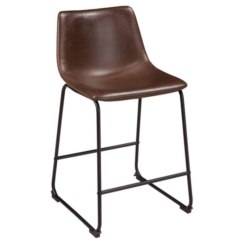 Benjara Tia Counter Height Chair Set Of 2, Brown Faux Leather, Bucket Seat (Set of 2)