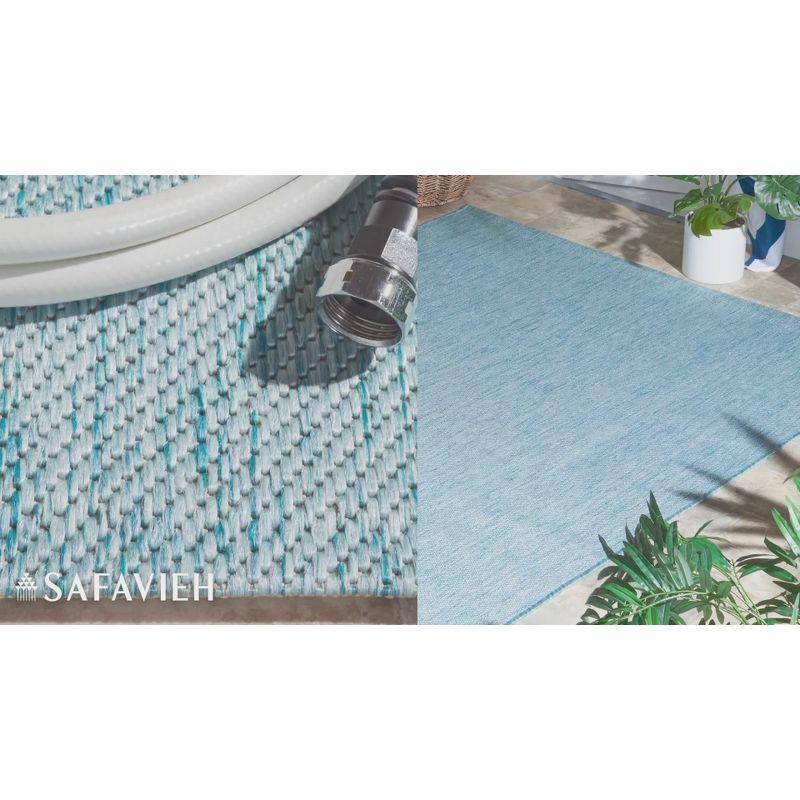 Aqua Blue Square Stain-Resistant Synthetic Area Rug