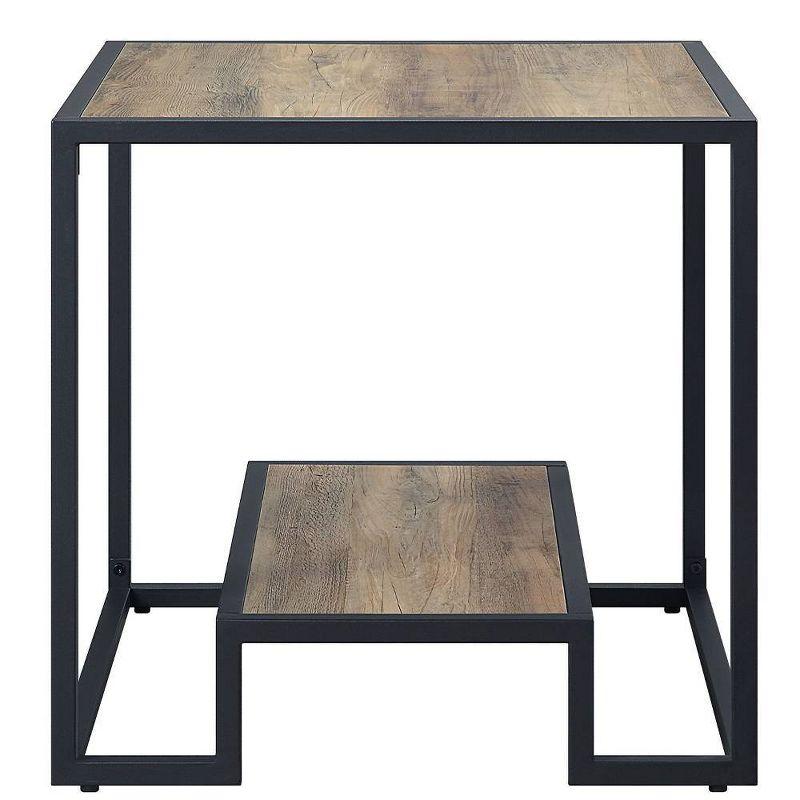 Idella 22" Accent Tables Rustic Oak and Black - Acme Furniture: Sturdy Metal Frame, Open Shelf