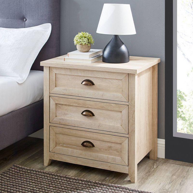 Fontella Transitional 3 Drawer Nightstand White Oak - Saracina Home: Farmhouse Style, MDF, Storage Solution