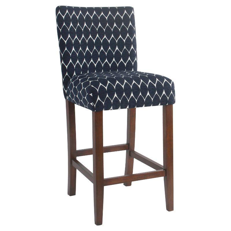 Mid-Tone Walnut Wood Barstool in Textured Navy - 24" Height