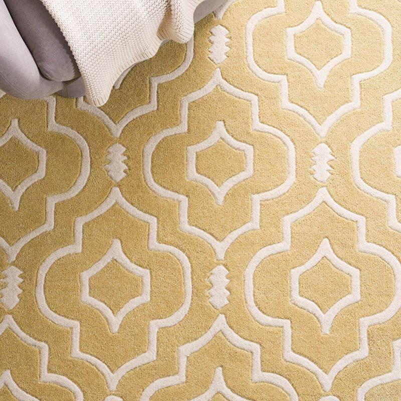 Ivory and Light Gold Geometric Wool Tufted Rug, 5' x 8'