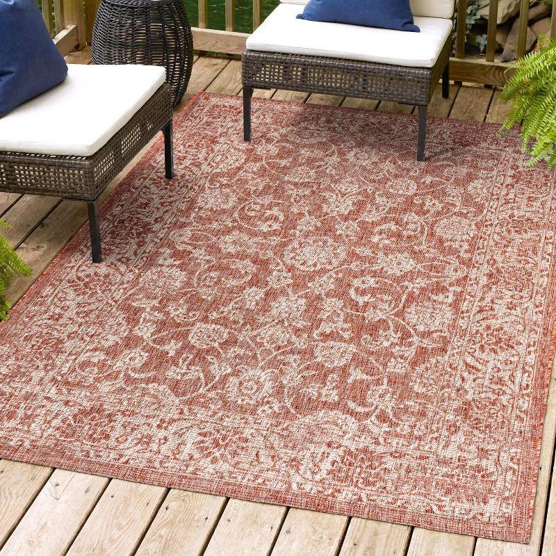 Red and Taupe Floral Synthetic 5' x 8' Reversible Rug