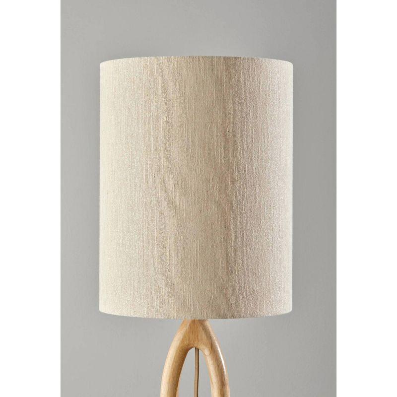 Natural Wood Floor Lamp with Beige Drum Shade