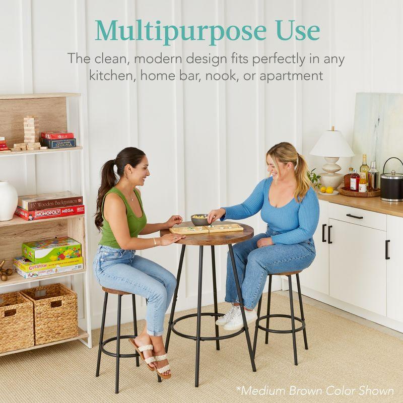 17 Stories Sevon 3-Piece Bistro Set, Modern Round Counter Height Dining Set w/ 2 Stools, Metal Frame