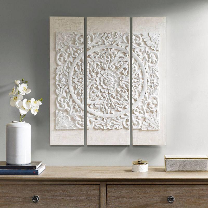 White 3D Embellished Mandala Canvas Wall Art Set