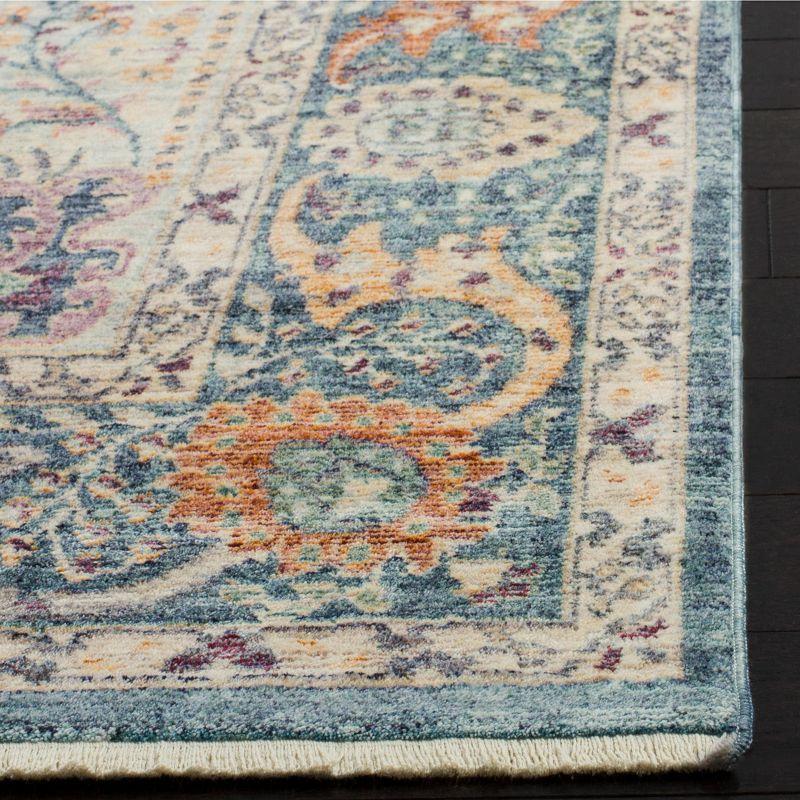 Teal and Cream Square Hand-Knotted Wool Area Rug