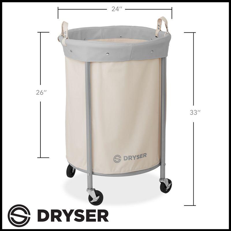 Dryser Round Commercial Heavy-Duty Rolling Laundry Hamper, Steel Frame Cart on Wheels with Removable Canvas Bin for Hotel or Home