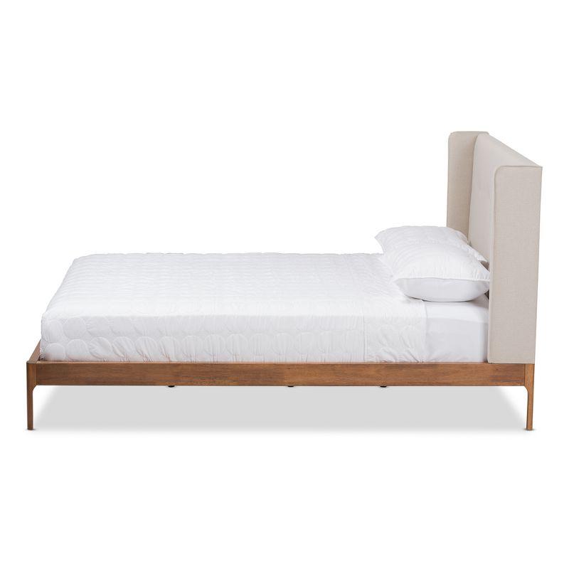 Brooklyn Mid Century Modern Walnut Wood Fabric Upholstered Platform Bed Beige - Baxton Studio