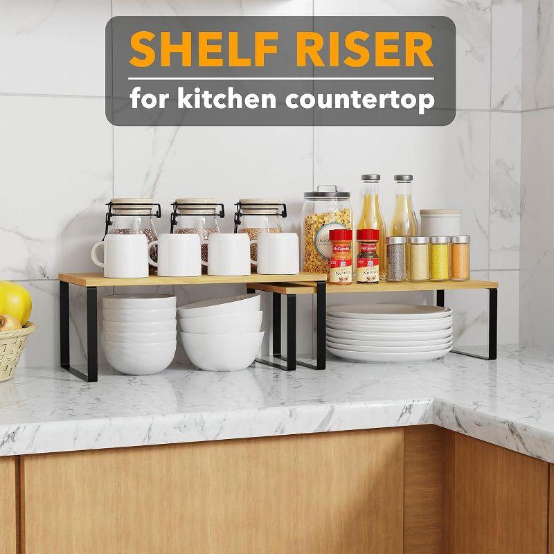 SpaceAid 2-Pack Cabinet Shelf Organizers – Stackable & Expandable Kitchen Counter Racks For Spice, Pantry, And Cupboard Storage, Black