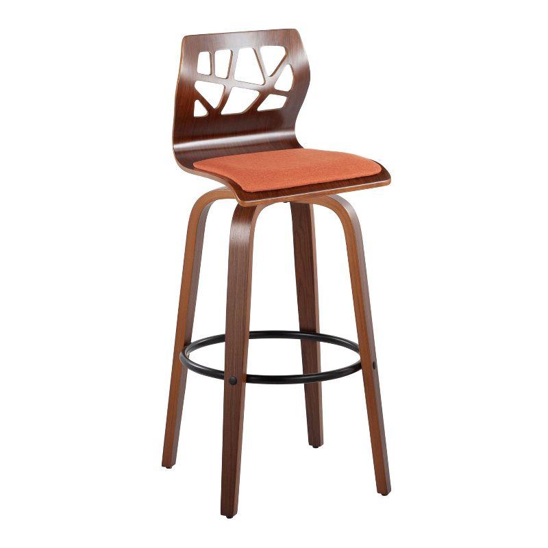 Set of 2 Folia Barstools Walnut/Black/Orange - LumiSource: Mid-Century Modern, Upholstered Seat, Wood Frame