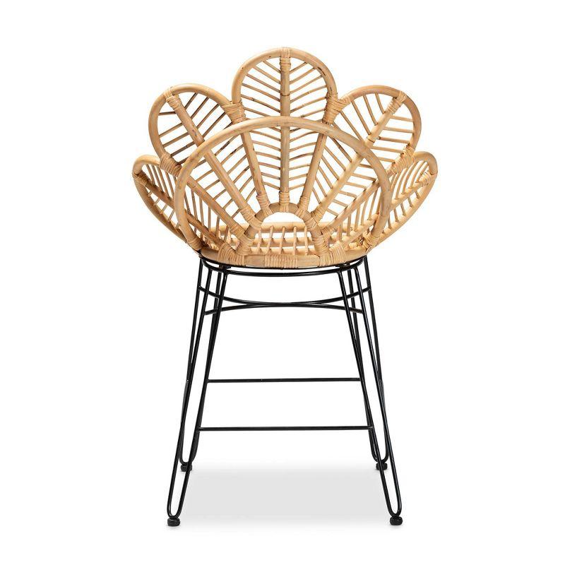 Garan Rattan and Metal Counter Height Barstool Natural/Black - bali & pari: Bohemian Style, 24.5" Seat Height