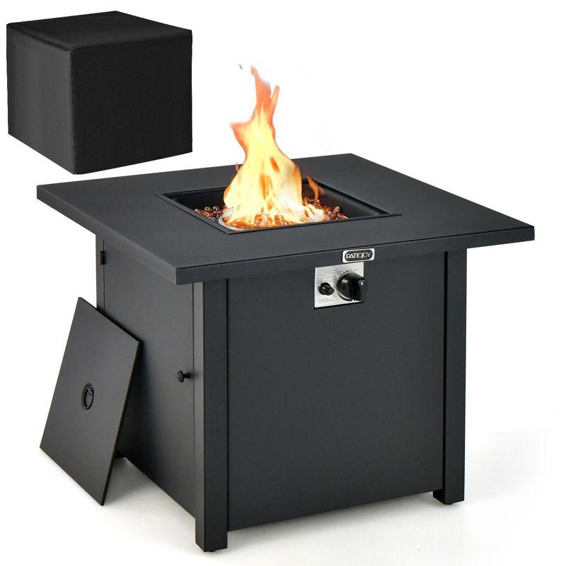 Tangkula 32 Inch Patio Propane Gas Fire Table 50,000 BTU Square Fire Pit Table w/ Clear Glass Rocks & PVC Protective Cover