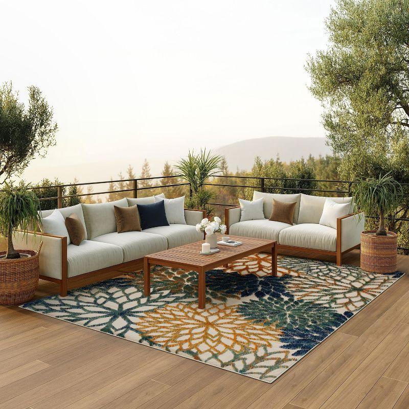 Nourison Aloha Floral 12' x 15' Blue Green Tropical Indoor/Outdoor Area Rug