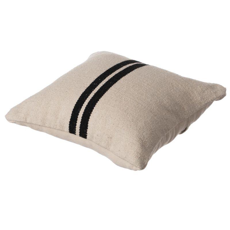 DEERLUX 16" Handwoven Cotton Throw Pillow Cover with Two Center Black Stripes with Filler, Natural