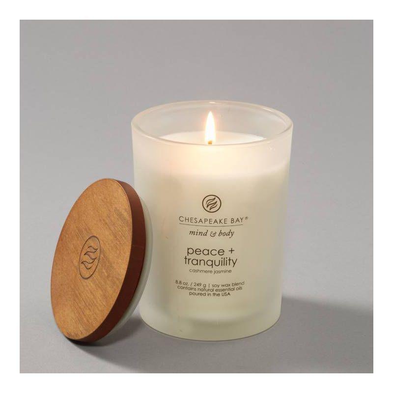 Frosted Glass Peace + Tranquility Lidded Jar Candle White 8.8oz - Mind & Body by Chesapeake Bay Candle: Soy Wax Blend with Essential Oils