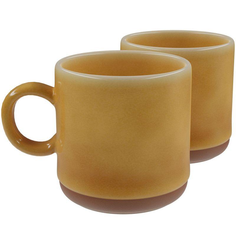 American Atelier Stoneware Mugs w/ Terra Cotta Bottom, Set of 2, 4-Inch Cup for Coffee, Tea, and Hot Chocolate, Dishwasher and Microwave Safe, Honey