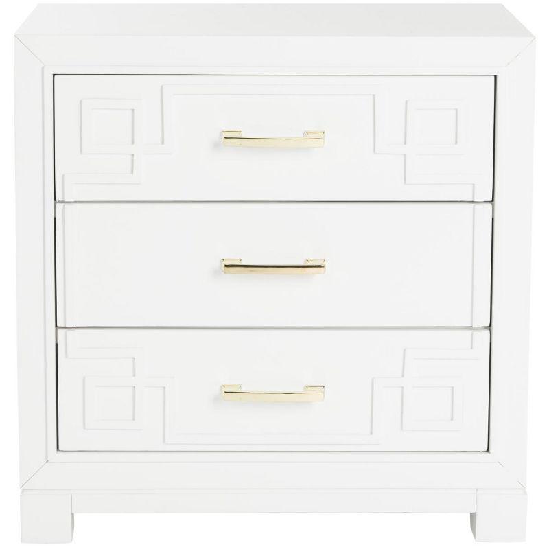 Raina 3 Drawer Greek Key Nightstand - FOX6278 - White - Safavieh Couture