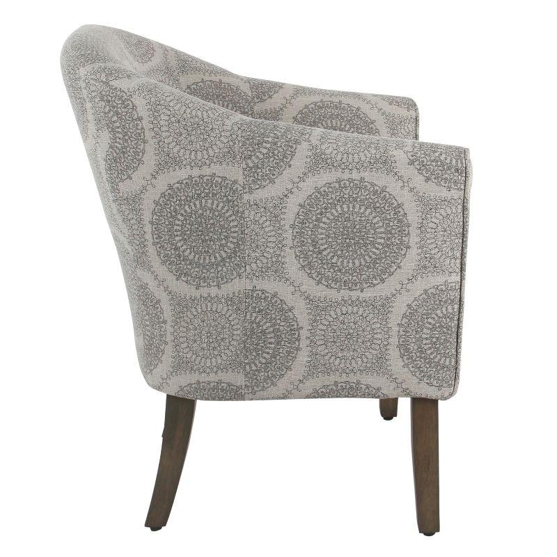 Gray Medallion Barrel Accent Chair with Wood Legs