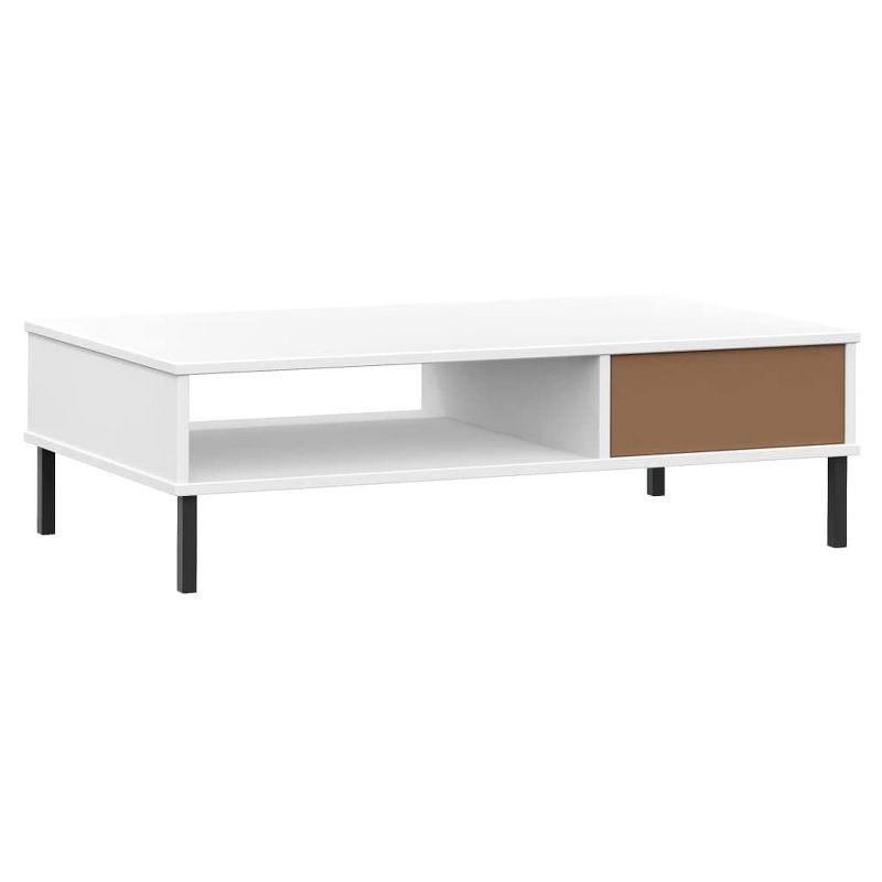 vidaXL Industrial Style Coffee Table with Metal Legs and Drawer - Solid Pine Wood Construction in White Finish,