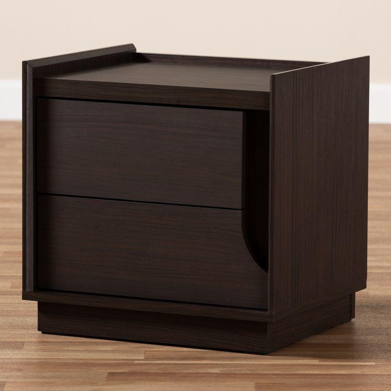 Larsine Finished 2 Drawer Nightstand Brown - Baxton Studio: Modern Design, Cut-Out Handles, Engineered Wood