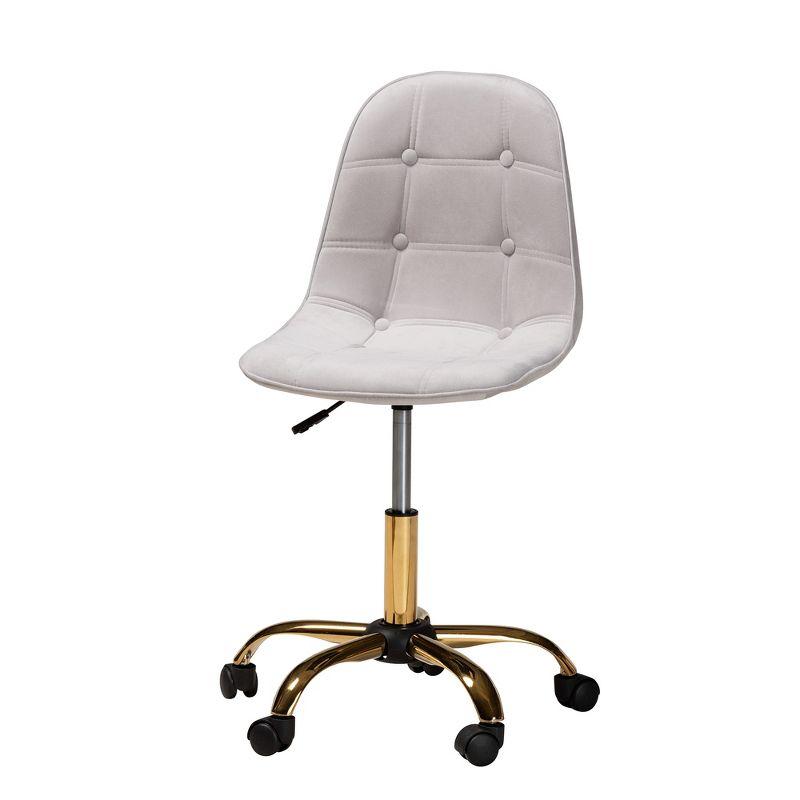 Grey Velvet and Gold Metal Swivel Office Chair