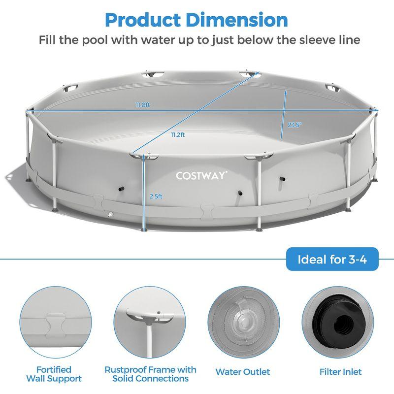 Costway Round Above Ground Swimming Pool Patio Frame Pool W/ Pool Cover Iron Frame