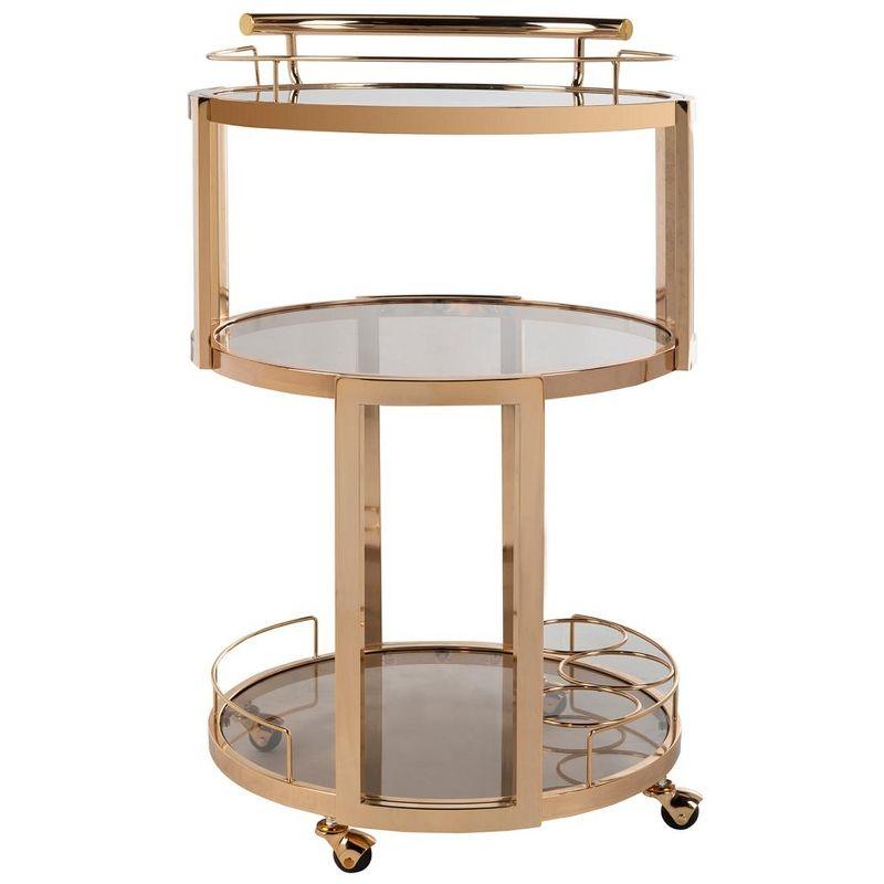 Transitional Gold Tinted Glass 3-Tier Round Bar Cart with Wine Rack