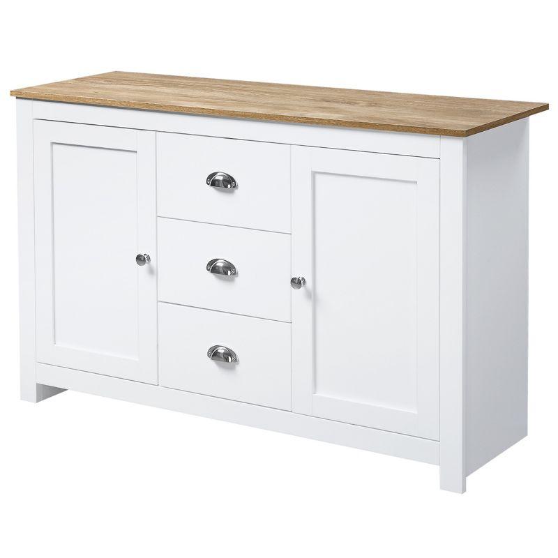 HOMCOM Kitchen Sideboard with Adjustable Shelves, Dining Buffet Cabinet with 3 Storage Drawers, White