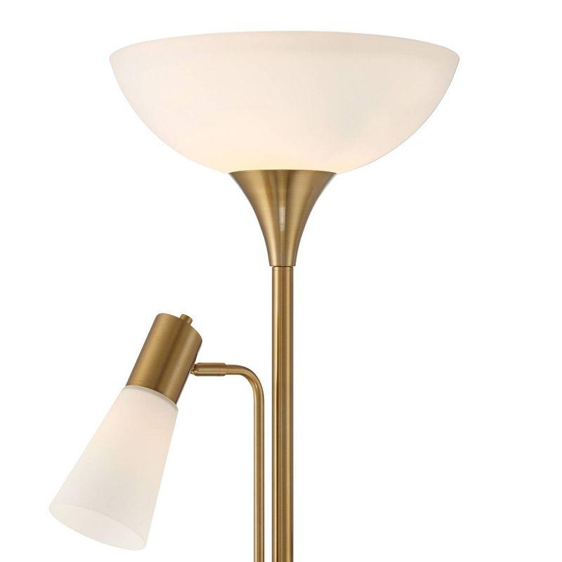 Possini Euro Design Modern Torchiere Floor Lamp with Side Lights 71" Tall Warm Gold Frosted Glass Shade for Living Room House