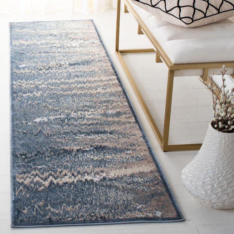 Gray and Blue Viscose Chenille Runner Rug