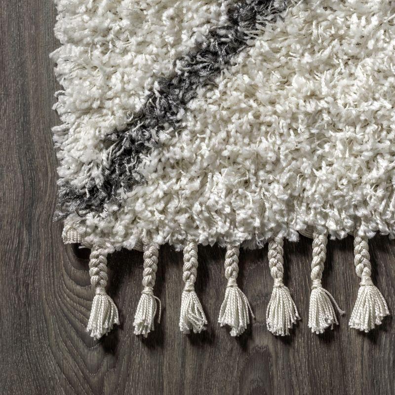 3'x5' Mercer Shag Plush Tassel Moroccan Diamond Area Rug, Cream/Grey - JONATHAN Y
