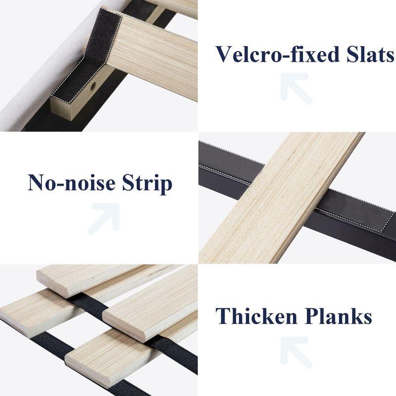 Allewie Queen Velvet Upholstered Bed Frame/Vertical Channel Tufted Wingback Headboard/Heavy Duty Support/box spring Optional/Easy Assembly/White