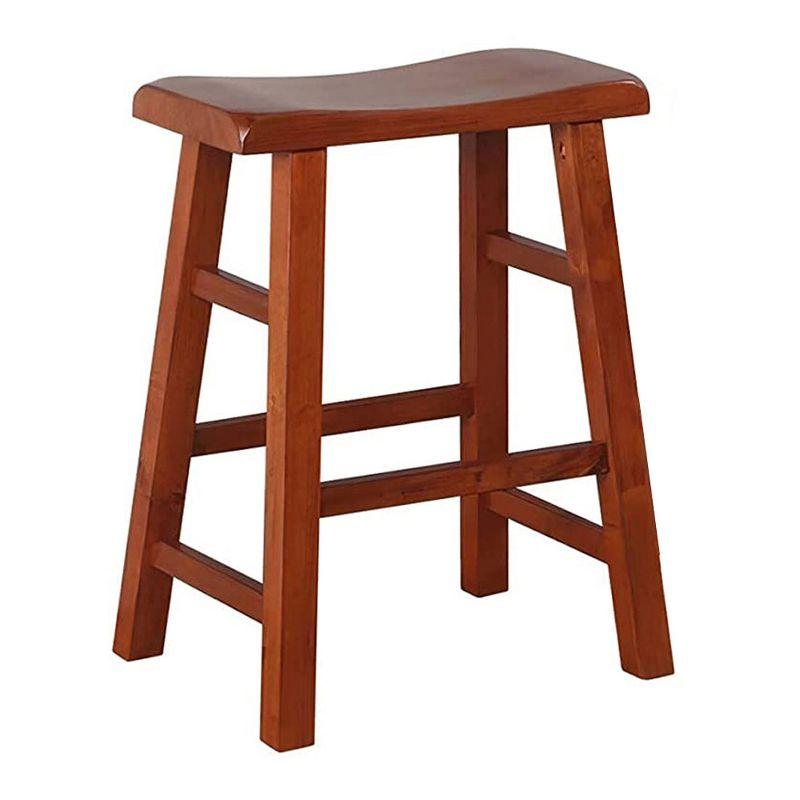 eHemco Heavy-Duty Solid Wood Saddle Seat Kitchen Counter Height Barstools, 24 Inches, Set of 2, Black