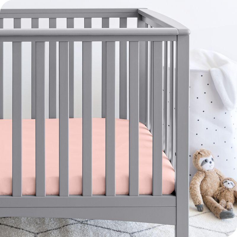 Fitted Crib Microfiber Sheet Pink Slipper/White 2pk by Bare Home