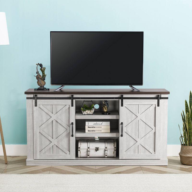 58" TV Stand for TVs up to 65" Saw Cut Off White - Home Essentials: Sliding Barn-Door, Adjustable Shelves