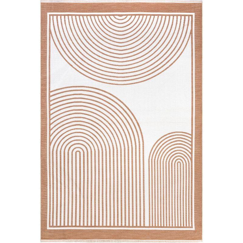 Burnt Orange and White Geometric Reversible 4' x 6' Area Rug