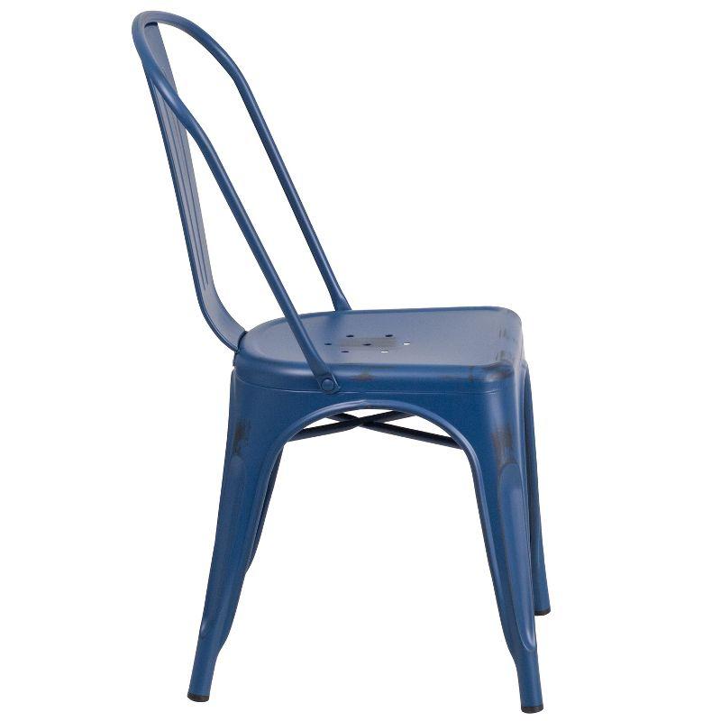 Antique Blue Metal Indoor-Outdoor Stackable Side Chair