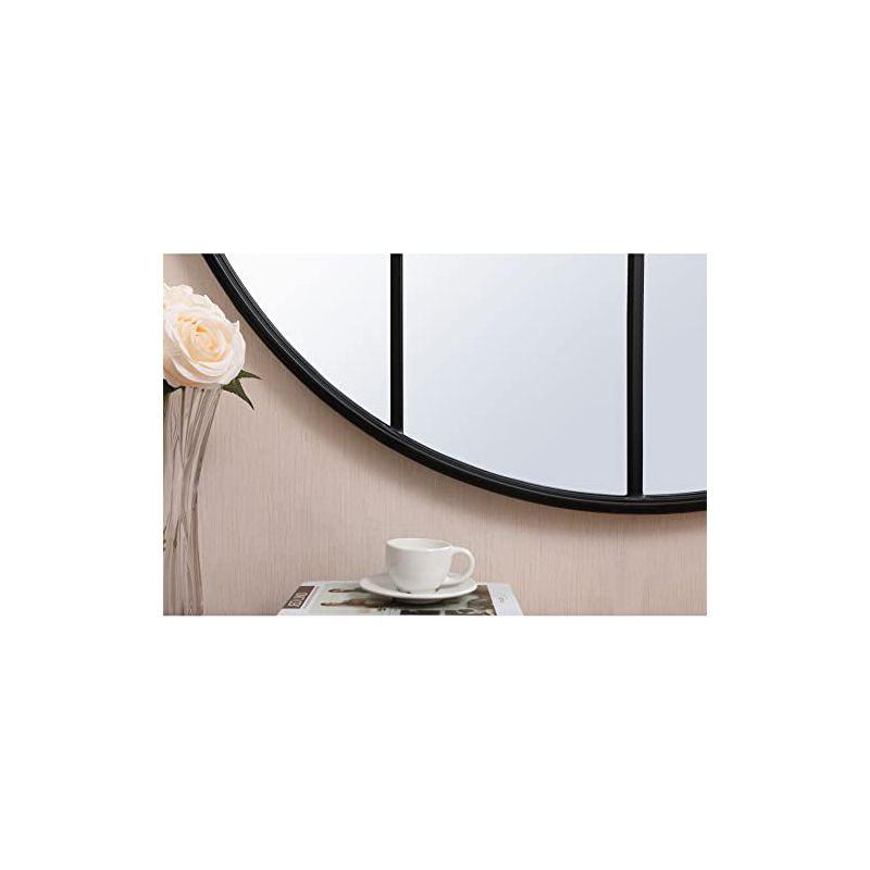 Black Round Metal Windowpane Mirror with MDF Backing