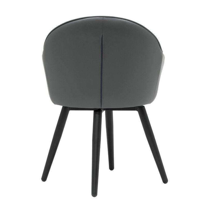 Matte Black Metal and Gray Leather Swivel Accent Chair