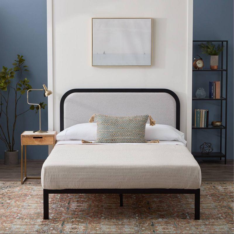 Brookside Metal Bed Frame with Rounded Upholstered Headboard
