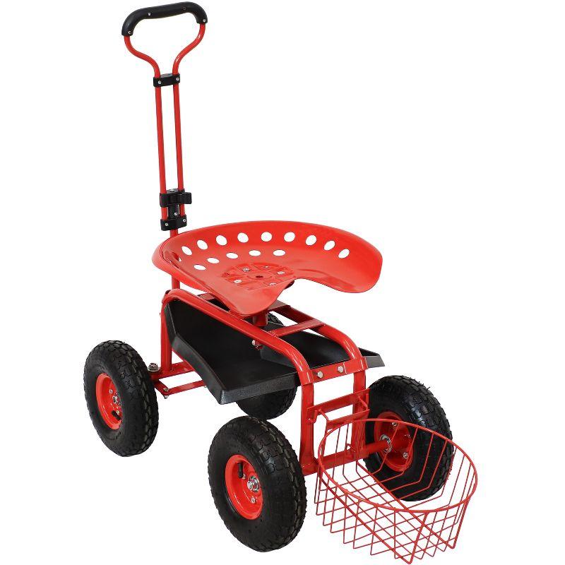 SunnyDaze Decor Steel Steering Handle Swivel Seat & Basket Garden Cart