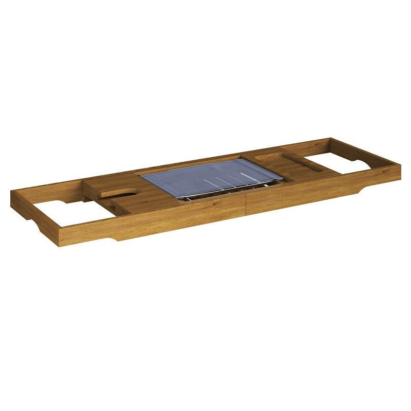 Acacia Bathtub Tray - Natural Wood Tray with Extended Sides, Glass Holder, Book, Phone, or Tablet Rest - For Bath Accessories by Home-Complete