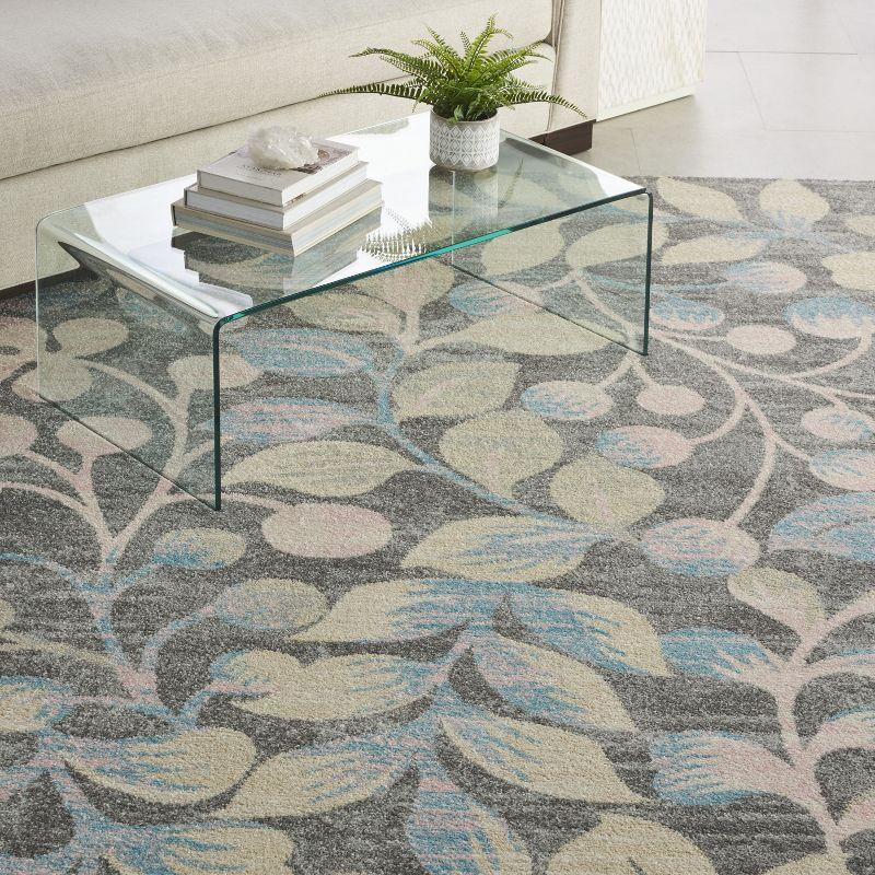 Nourison Tranquil 8' X 10' Grey/Beige Area Rug Contemporary Botanical Vine and Bloom by Nourison