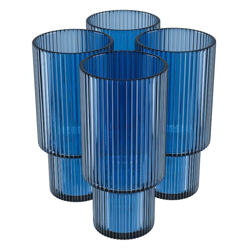 American Atelier Vintage Art Deco 11 oz. Fluted Drinking Glasses 4-Piece, Unique Cups for Weddings, Cocktails or Bar, Ribbed Glass Cup