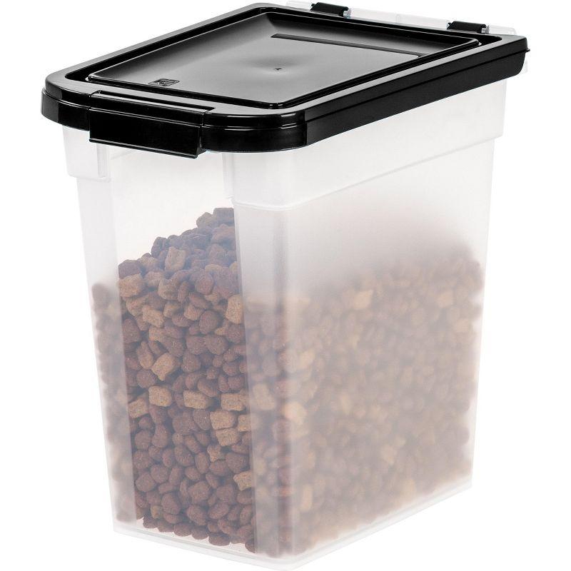 IRIS USA 10 Lbs / 12.75 Qt WeatherPro Airtight Pet Food Storage Container, Clear/Black