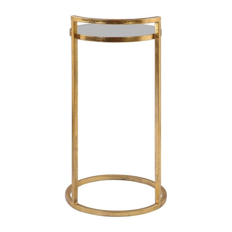 Gold Mirrored Round Metal and Wood Accent Table